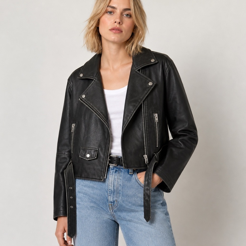 BLANK NYC Vegan Leather Moto Jacket with Belt